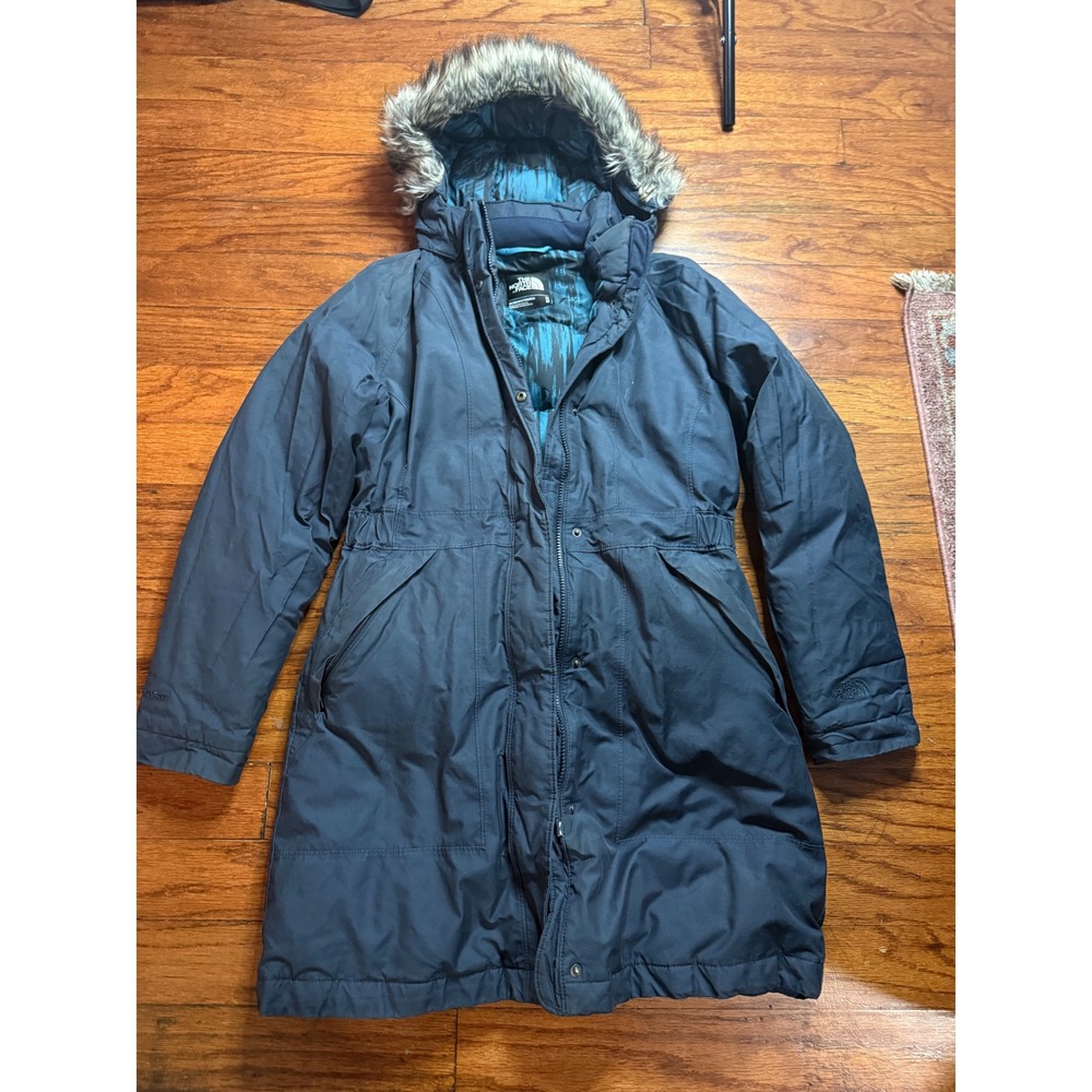 The North Face Arctic Parka Navy Blue Down Insulated Faux Fur Hood Women Medium